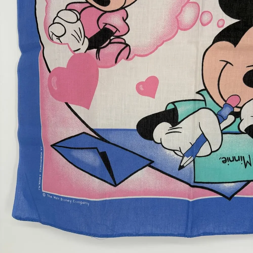Vintage Disney Mickey Minnie Mouse Bandana Scarf USA Woronowicz Love Letter
